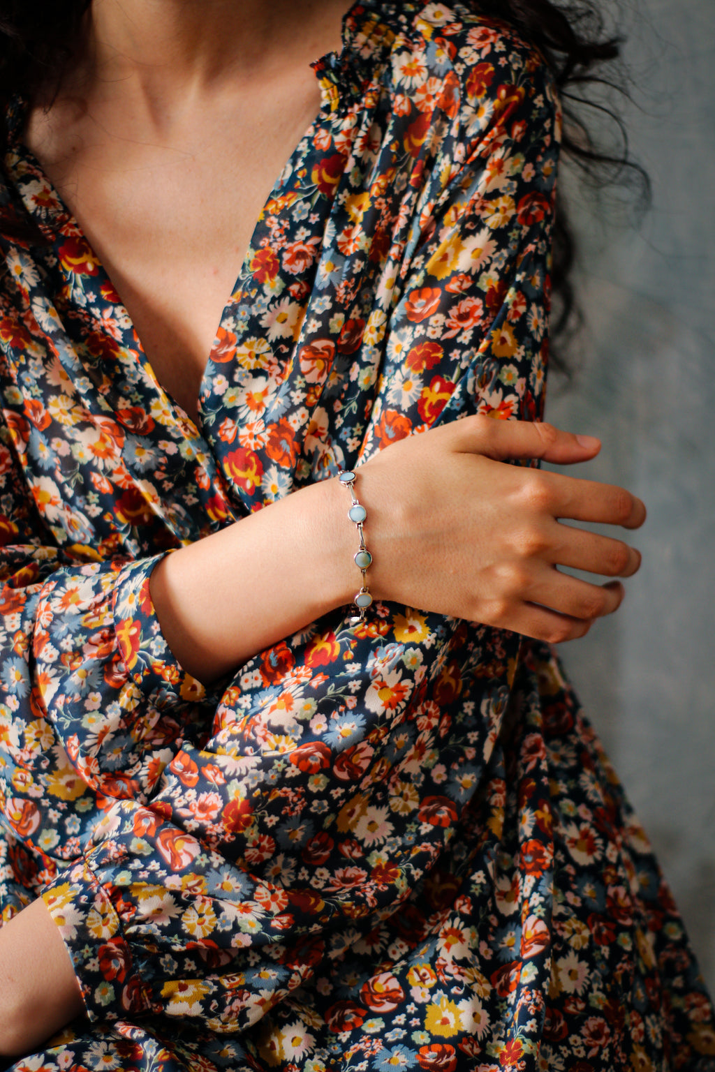 PULSERA DE PLATA CON NÁCAR AZUL