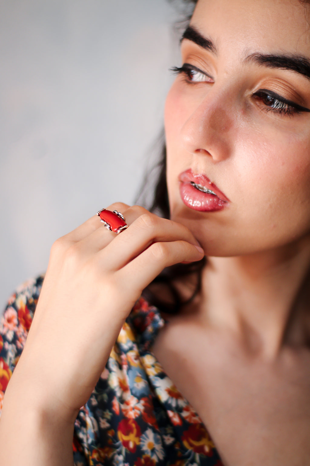 SILVER AND CORAL RING