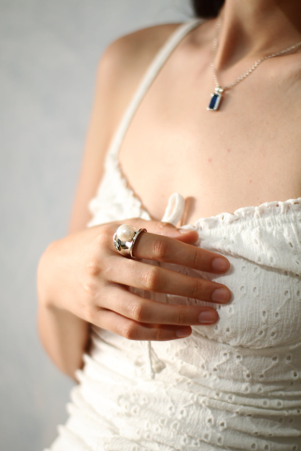 STERLING SILVER RING WITH PEARL
